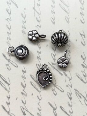 Sterling Silver Mixed Floral and Swirl Charms - 5pc Genuine Bali Beads